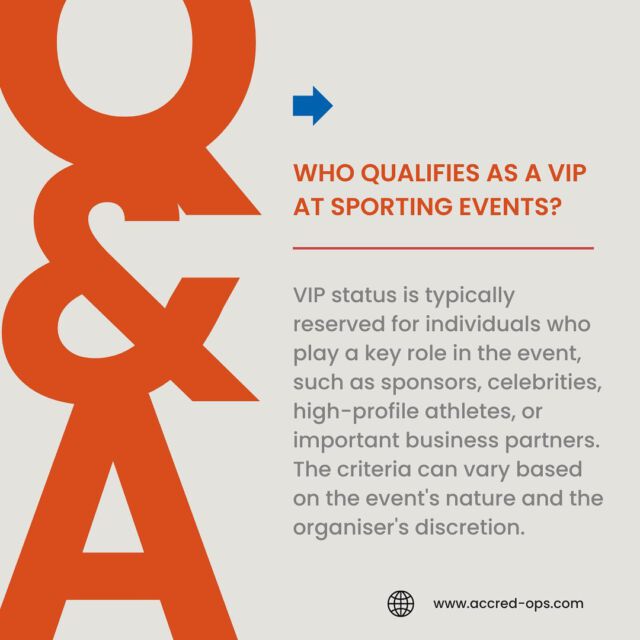 In the dynamic world of event management, especially in sporting events, understanding VIP accreditation is crucial. We found the top 5 FAQs to help you navigate this important aspect:

Who Qualifies as a VIP at Sporting Events?
What Exclusive Privileges Can VIP Accreditation Provide?
How Can Event Organizers Ensure a Seamless VIP Experience?
Is VIP Accreditation Transferable or Limited to Specific Individuals?
What are the Security Considerations for VIP Accreditation?

See the answers in our LinkedIn post. Link in bio!
